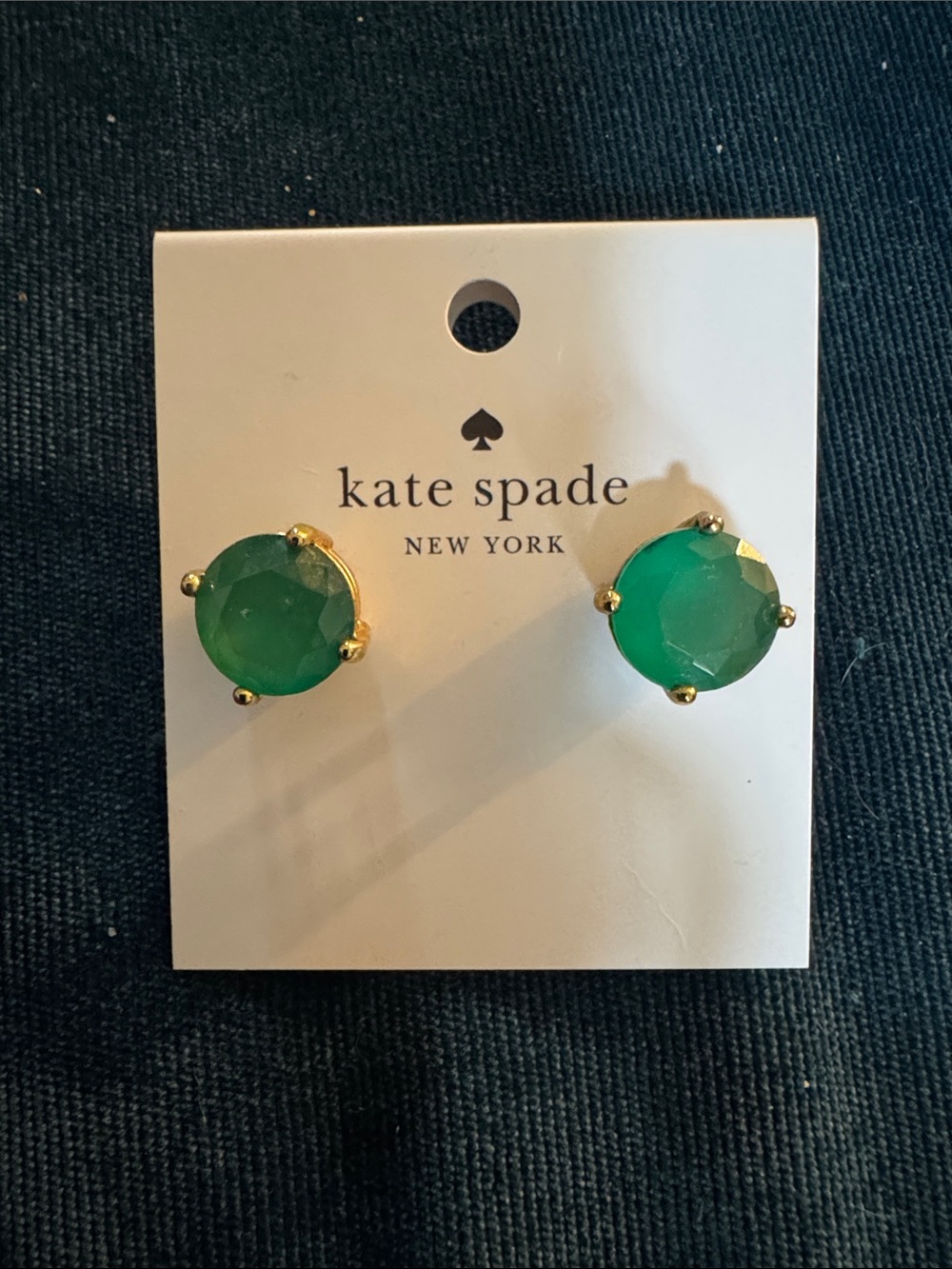 kate spade Emerald Green Faceted Stud Earrings with Gold-Tone Prongs